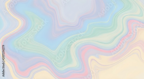 Pastel colored abstract background with wavy lines and soft hues of blue, green, pink, and yellow