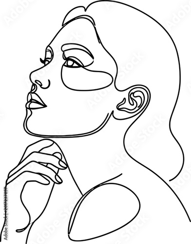 Tableau sur toile Minimalist Line Art Drawing of a Woman's Profile Looking Up
