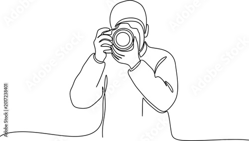 Obraz na płótnie Continuous line drawing of a photographer holding a camera, capturing a moment