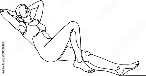 Foto Continuous line drawing of a woman in a swimsuit relaxing on a white background