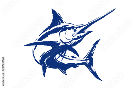 Принти на полотні Blue marlin fish illustration with artistic brush strokes