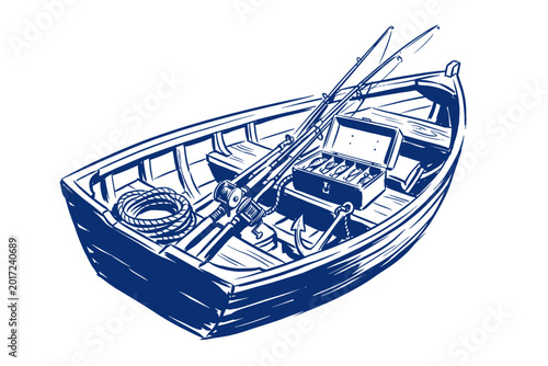 Fotografija Wooden fishing boat hand-drawn illustration