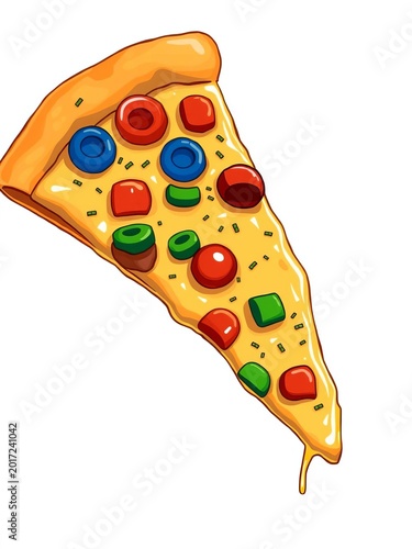 Crisp, cheesy pizza slice illustration with vibrant toppings and a glossy finish,  mushroom,  isolated