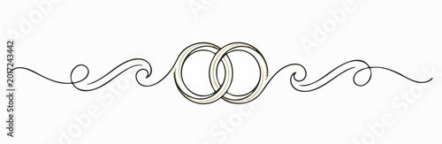 Fotografie Elegant Interlocking Wedding Rings with Decorative Swirl Divider Minimalist Line