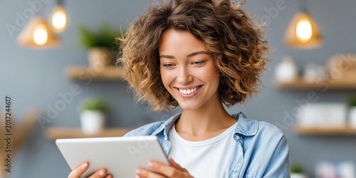 Woman enjoys digital life with a tablet device