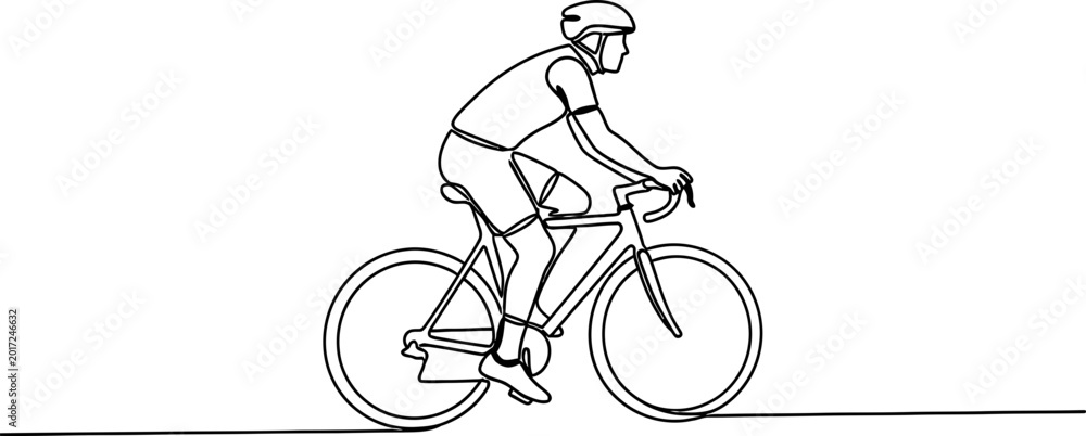 Fototapeta premium Cyclist Riding Bicycle, Line Art Drawing, Sport and Activity
