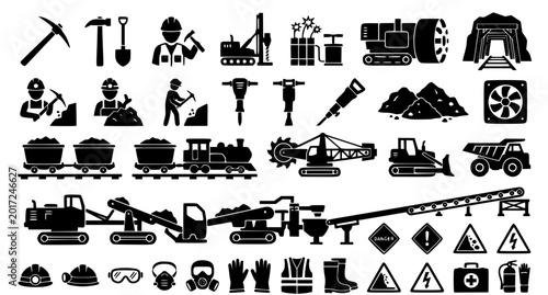 Mining Industry and Heavy Equipment Icon Set