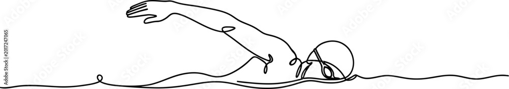 Obraz premium Dinosaur swimming, continuous line art, playful, joyful, simple, abstract, black and white