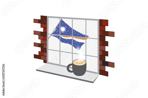Tableau sur toile Marshall Islands Coffee Rain Window Vector Illustration