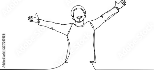 Fotografie Joyful person, arms outstretched in celebration, single line art drawing