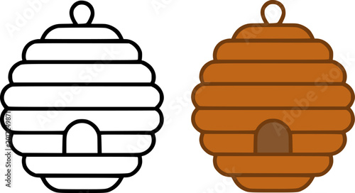 Canvastavla Beehive minimalist icon illustration in line art and colored design, for colorin