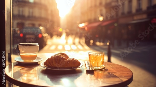 Parisian caf? breakfast scene at sunset