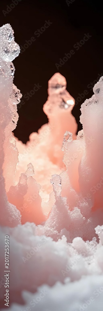Fototapeta premium Crystalized sugar formations, sharp, delicate architecture blooming from a sweet void, a frozen edible landscape , macro, sugar
