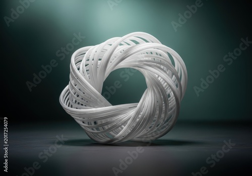 Abstract white sculptural object with intertwined circular loops