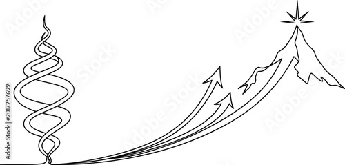Bild auf Leinwand Growth spiral ascending to mountain peak with star symbol, symbolizing achievement and success