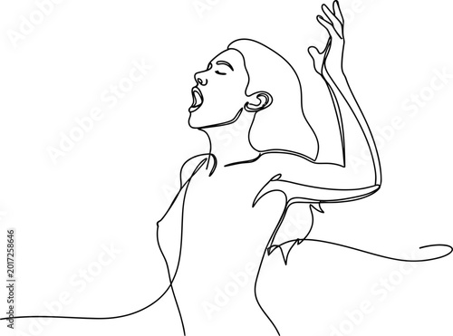 Canvastavla Woman shouting, one line drawing, expressive gesture, minimalist art, freedom, p