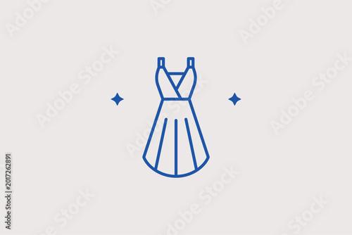 Elegant summer dress line icon for women's fashion collections and seasonal style guides. Graceful vector illustration for apparel store websites and clothing design portfolios.