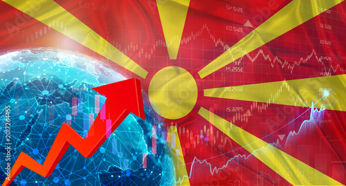 Cuadro en lienzo Global financial growth with North Macedonia flag