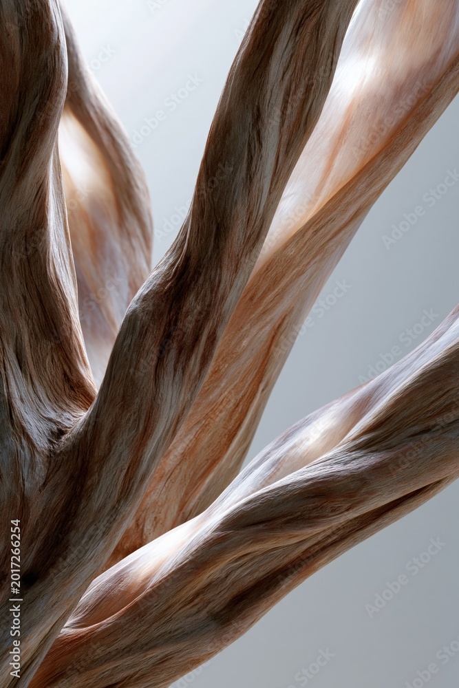 Fototapeta premium Abstract closeup of twisted wood grain texture with flowing strands for natural background and organic pattern study