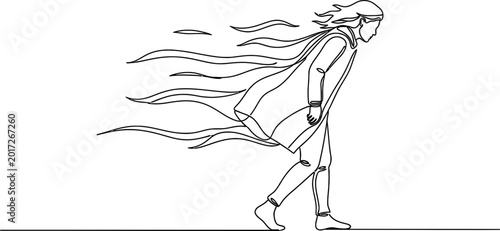 Quadro su tela Dynamic Line Art Hero Character with Flowing Cape and Wind Effect