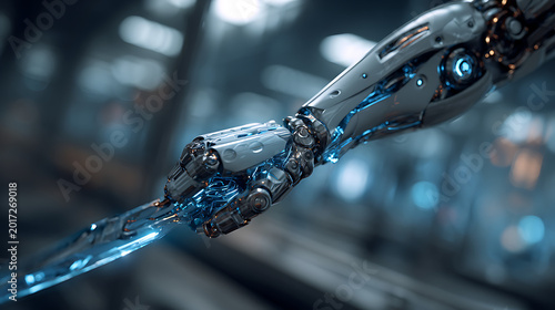 robot hand with neon blue light