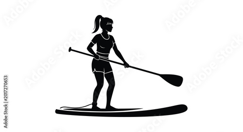 Silhouette of a woman paddleboarding sport recreation and active lifestyle illustration