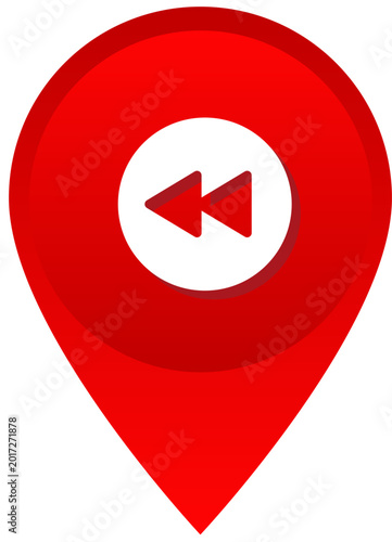 Free Download Red glossy map pin with white back arrow in circle for media points - GFXLoad