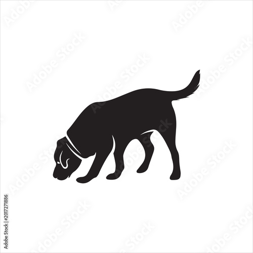 Sniffing Dog Silhouette Vector Art on white background or silhouette vector 