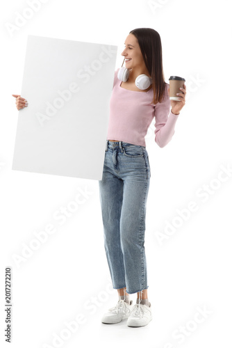 Young woman with blank post...