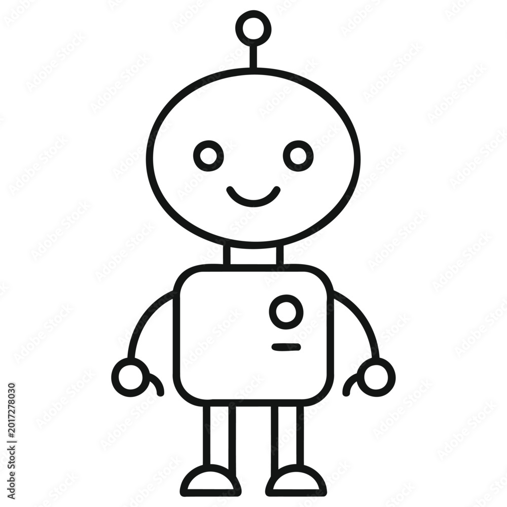 Fototapeta premium Simple line drawing of a smiling robot icon