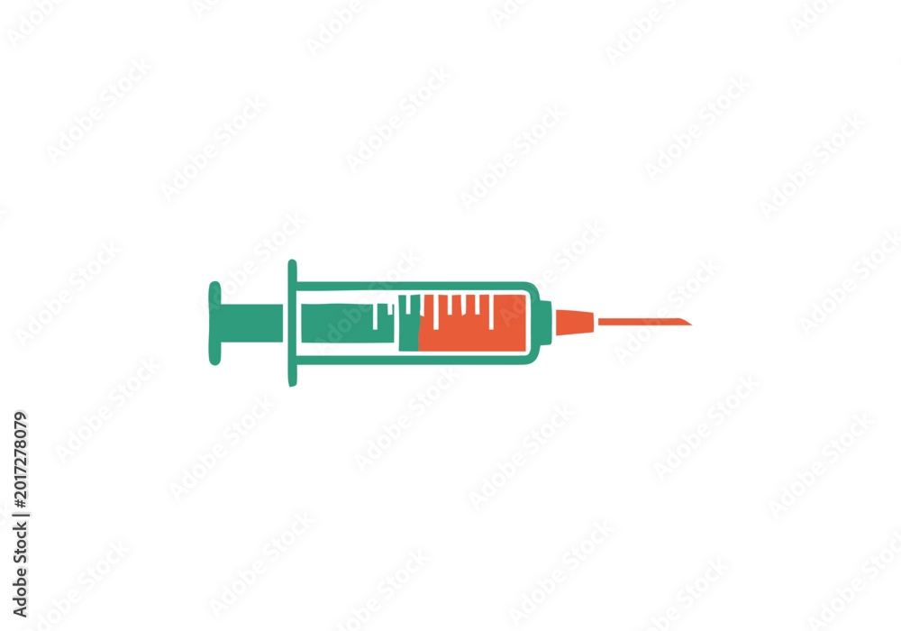 Obraz premium Medical Syringe Icon with Needle and Vaccine Fluid, Flat Vector Illustration Isolated on White