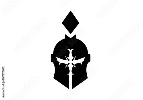 Konstfotografi Black knight helmet silhouette with stylized sword cross icon