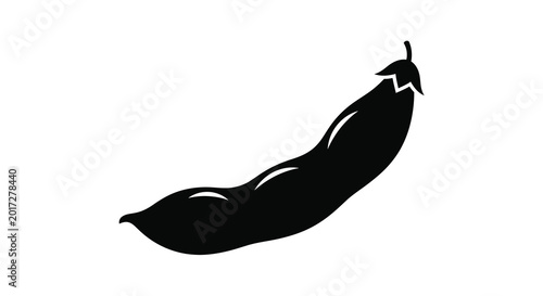 Quadro em tela Black silhouette of a pea pod with curvature isolated on white background