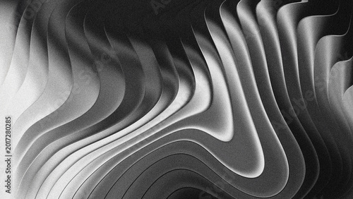 Obraz na plátně Abstract Black and White Curved Lines Background with Grainy Texture