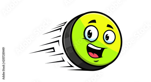 Photography Happy Cartoon Hockey Puck Flying Fast with Motion Lines