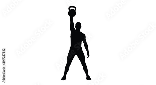 Kettlebell exercise silhouette man performing overhead press strength training