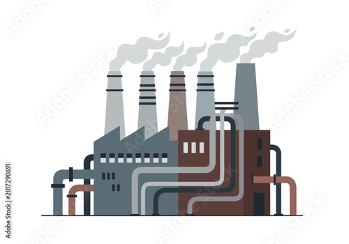 Tableau sur toile An industrial factory emits smoke from multiple chimneys with pipes connected