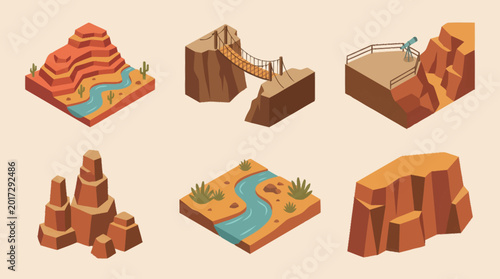 Tableau sur toile Isometric desert landscape elements with cliffs.
