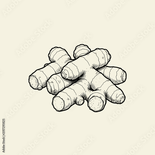Stack of Ginger Roots Illustration on Light Background
