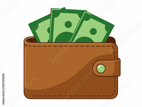Stack of Money in a Brown Wallet Illustration