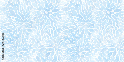 Photos Calm floral watercolor seamless pattern, flowers and small leaves in blue tones, botanical print for wellness and spa