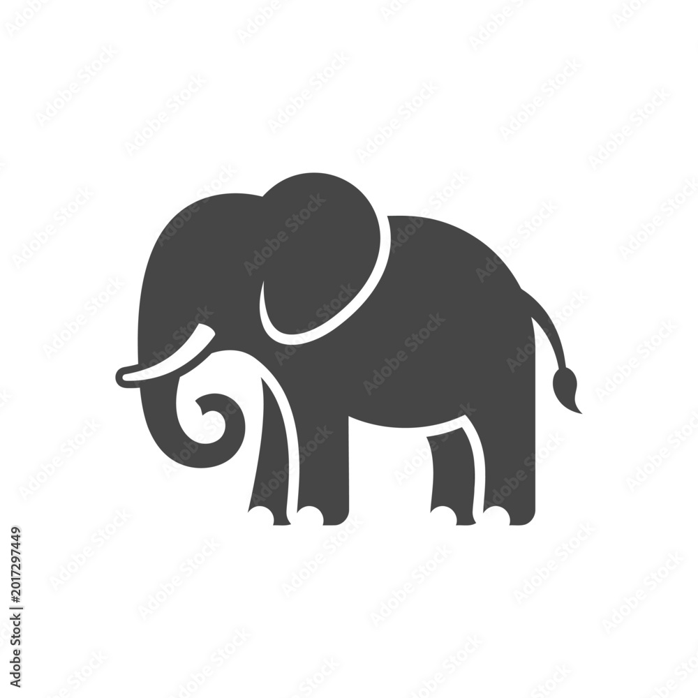 Fototapeta premium simple elephant silhouette with large ears and curved trunk