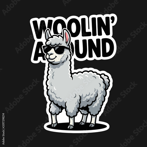 Llama wearing sunglasses standing alone.