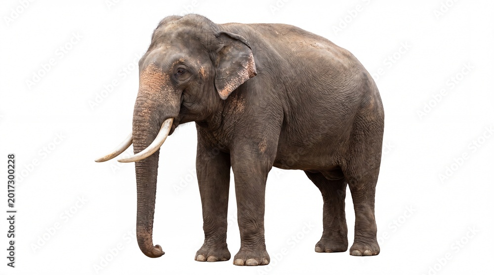 Fototapeta premium Majestic adult asian elephant standing tall and proud in this detailed animal photograph on white background