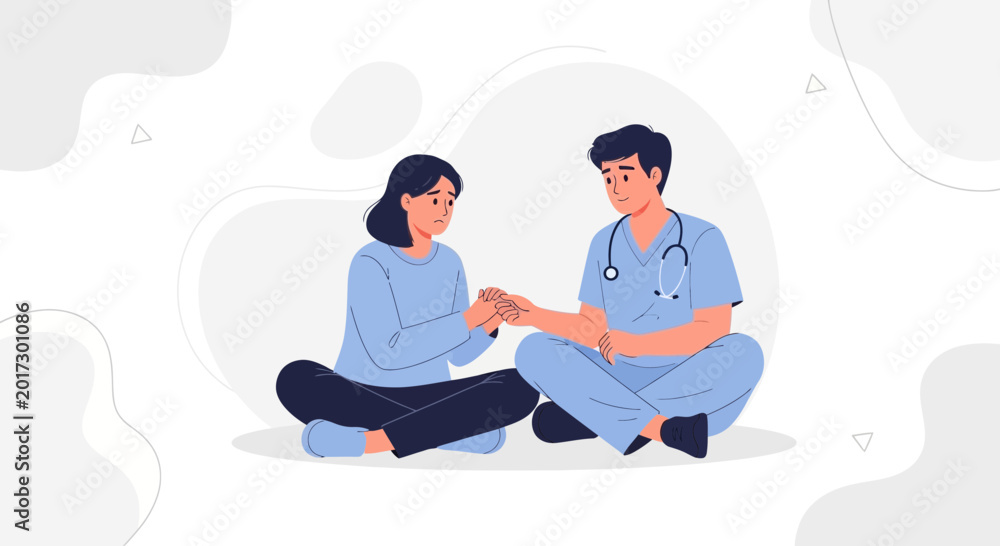 Obraz premium Doctor comforting patient, medical care, support, empathy, illustration