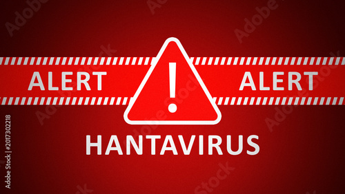 Foto Warning about hantavirus in red with alert symbols and text in bold