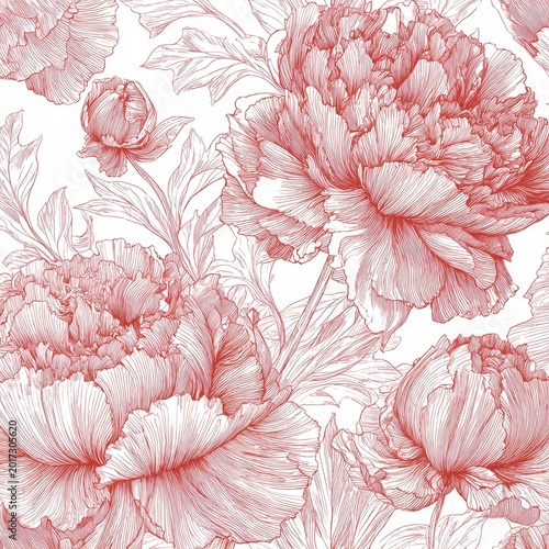 Red peony blossom pattern background for wallpaper, textile, cards, invitations