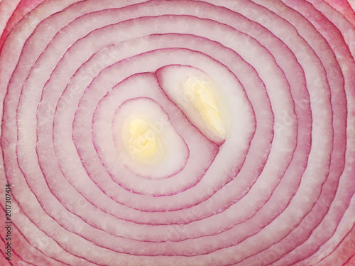 Sliced onion macro view, cut onion close up 
