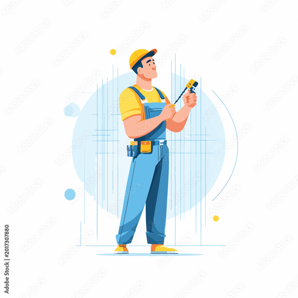 Fototapeta premium Man in overalls holding power drill.