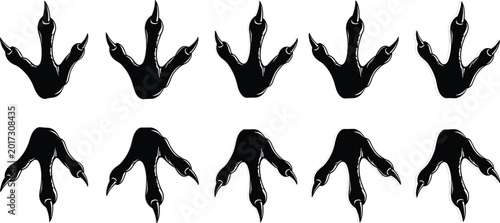 Quadro su tela Stylized Three-Toed Creature Footprint Collection Featuring Detailed Talon and B